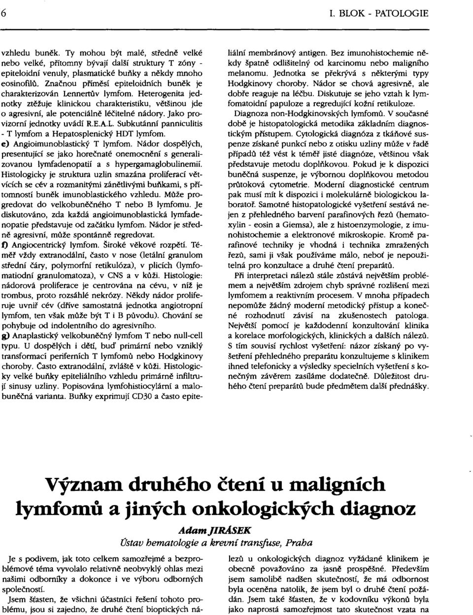 Jako provizorní jednotky uvádí R.E.A.L. Subkutánní panniculitis - T lymfom a Hepatosplenický HDT lymfom. e) Angioimunoblastický T lymfom.