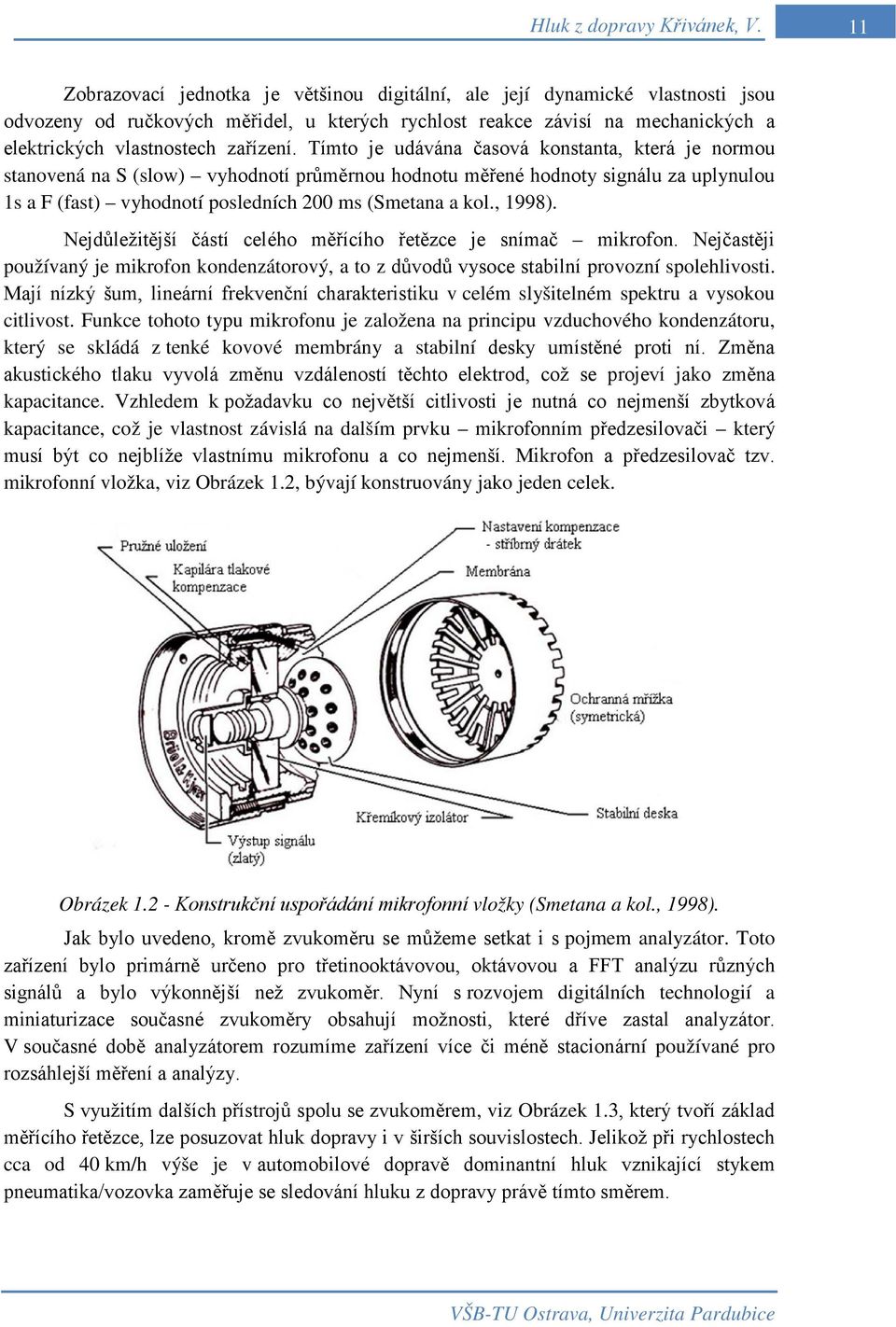 Tímto je udávána časová konstanta, která je normou stanovená na S (slow) vyhodnotí průměrnou hodnotu měřené hodnoty signálu za uplynulou 1s a F (fast) vyhodnotí posledních 200 ms (Smetana a kol.