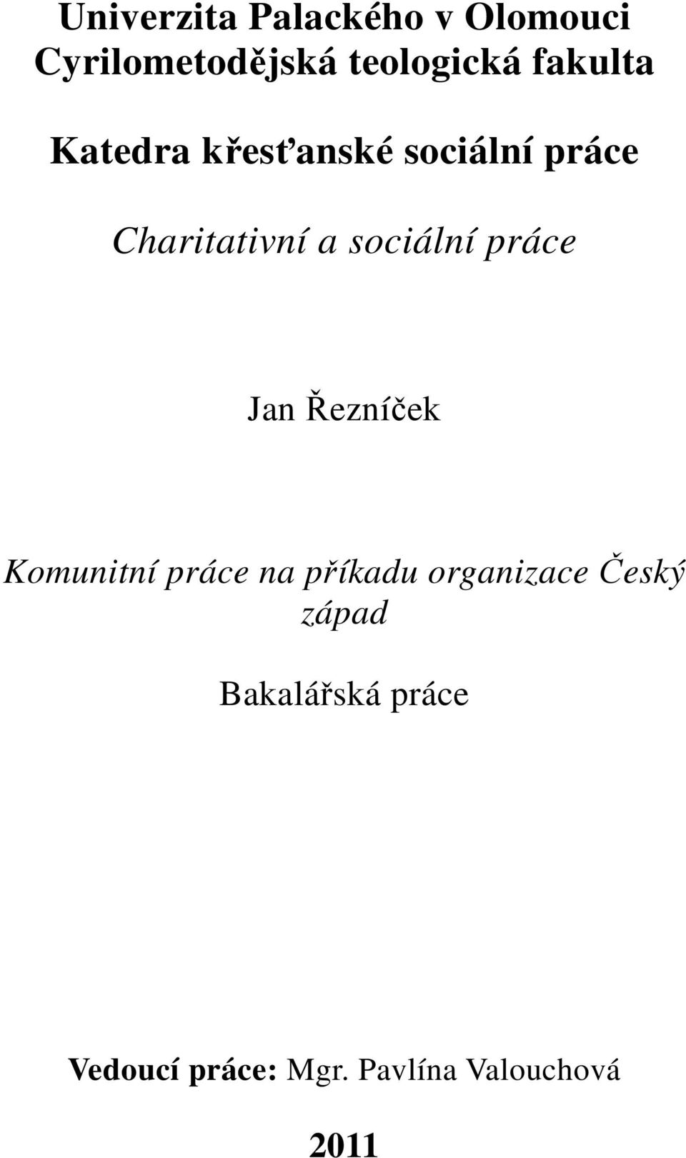 sociální práce Jan Řezníček Komunitní práce na příkadu