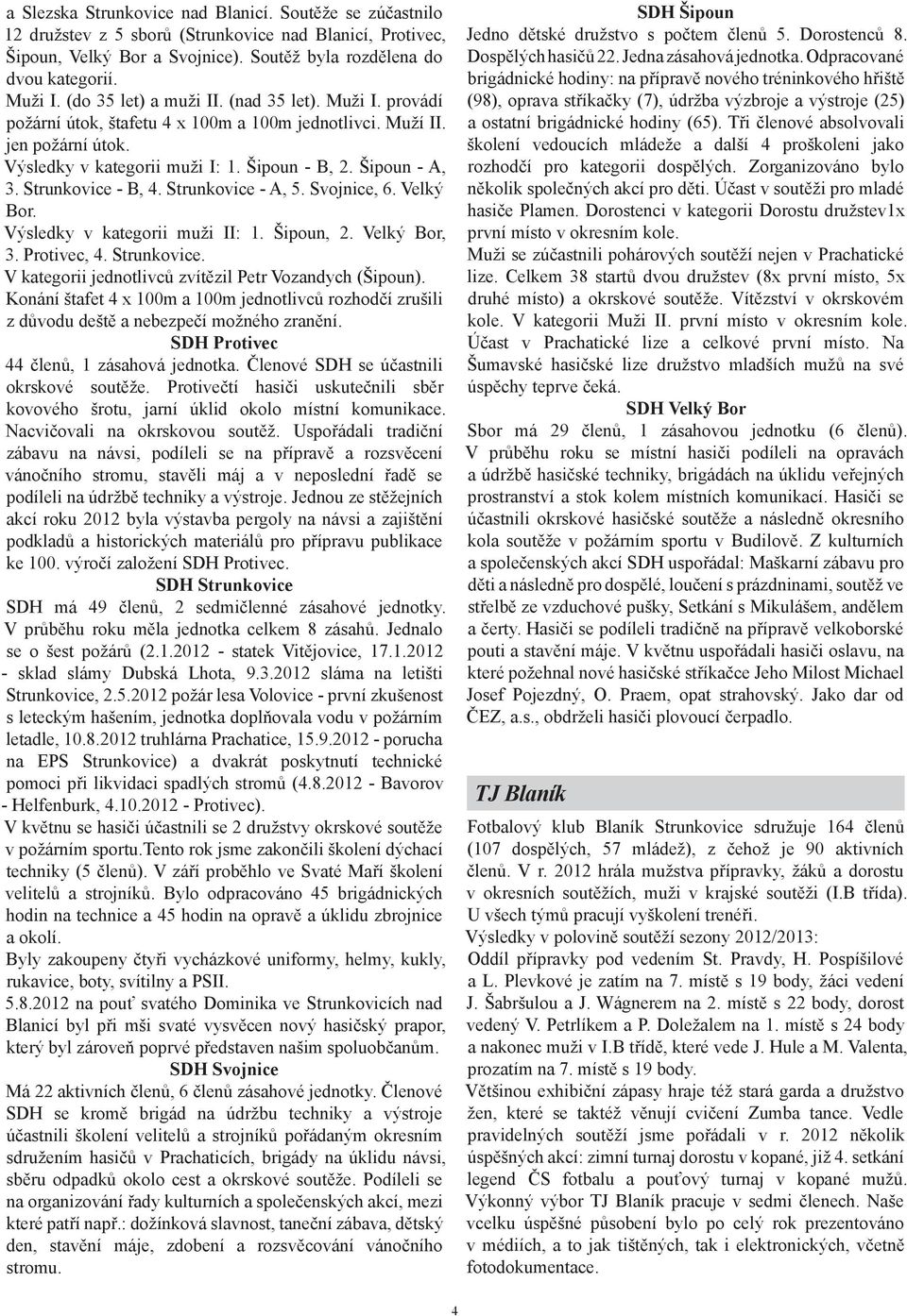 Strunkovice - B, 4. Strunkovice - A, 5. Svojnice, 6. Velký Bor. Výsledky v kategorii muži II: 1. Šipoun, 2. Velký Bor, 3. Protivec, 4. Strunkovice. V kategorii jednotlivců zvítězil Petr Vozandych (Šipoun).