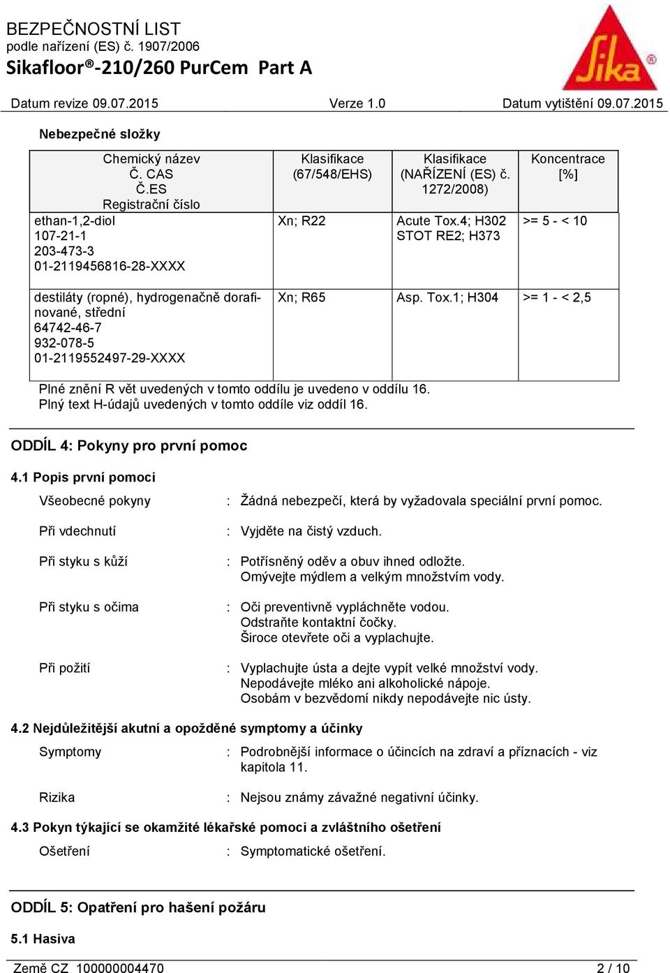 Plný text H-údajů uvedených v tomto oddíle viz oddíl 16. ODDÍL 4: Pokyny pro první pomoc 4.