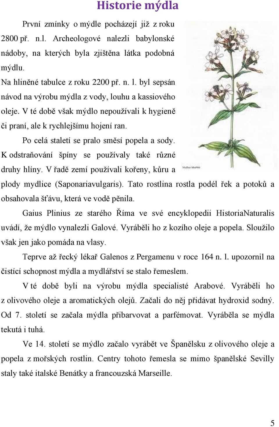 V té době však mýdlo nepoužívali k hygieně či praní, ale k rychlejšímu hojení ran. Po celá staletí se pralo směsí popela a sody. K odstraňování špíny se používaly také různé druhy hlíny.