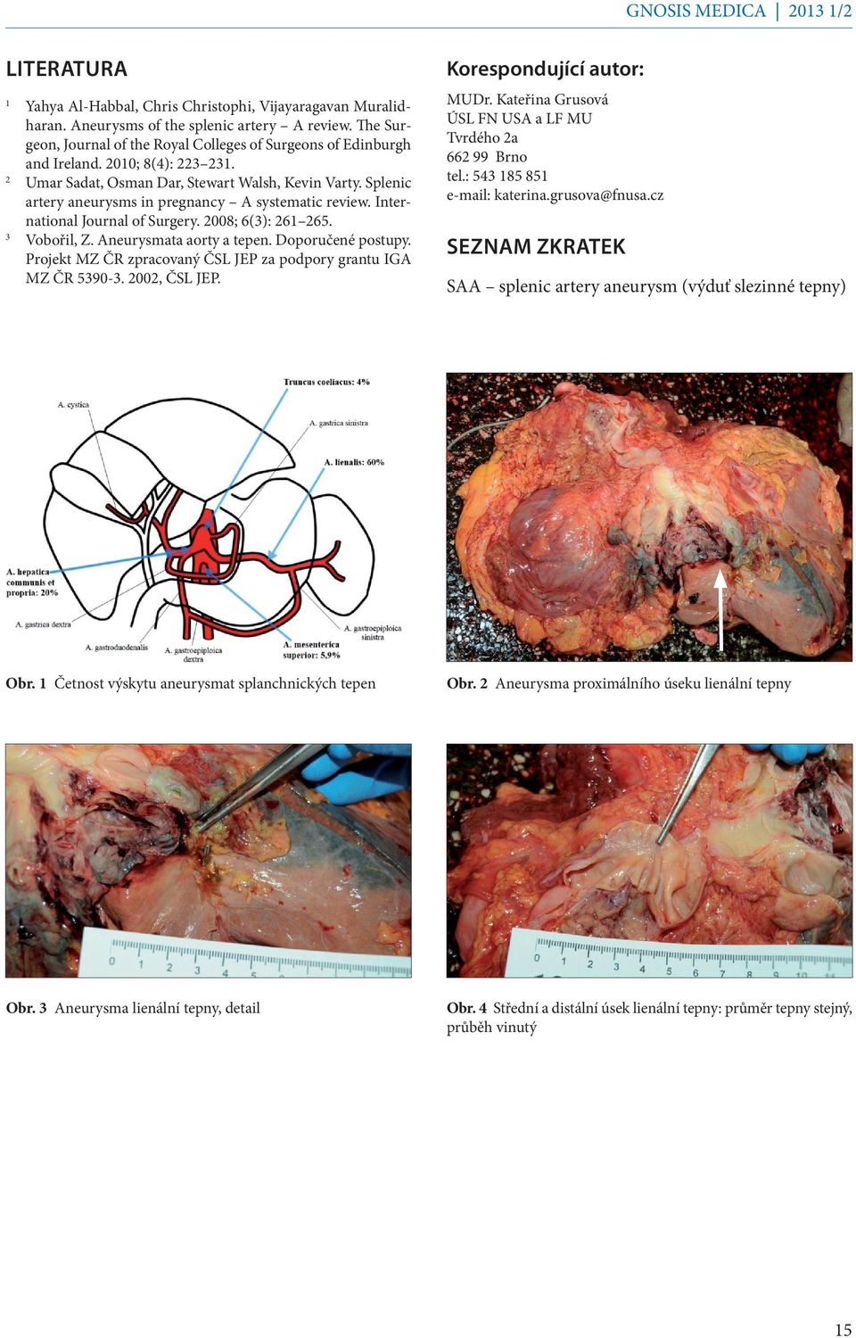 Splenic artery aneurysms in pregnancy A systematic review. International Journal of Surgery. 2008; 6(3): 261 265. Vobořil, Z. Aneurysmata aorty a tepen. Doporučené postupy.