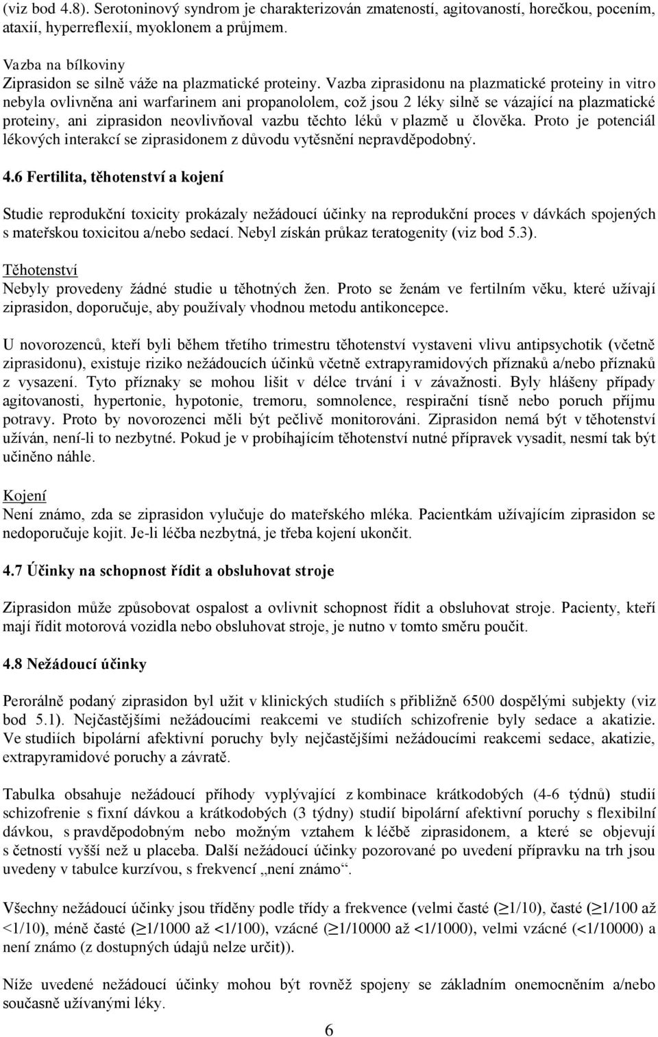 Vazba ziprasidonu na plazmatické proteiny in vitro nebyla ovlivněna ani warfarinem ani propanololem, což jsou 2 léky silně se vázající na plazmatické proteiny, ani ziprasidon neovlivňoval vazbu