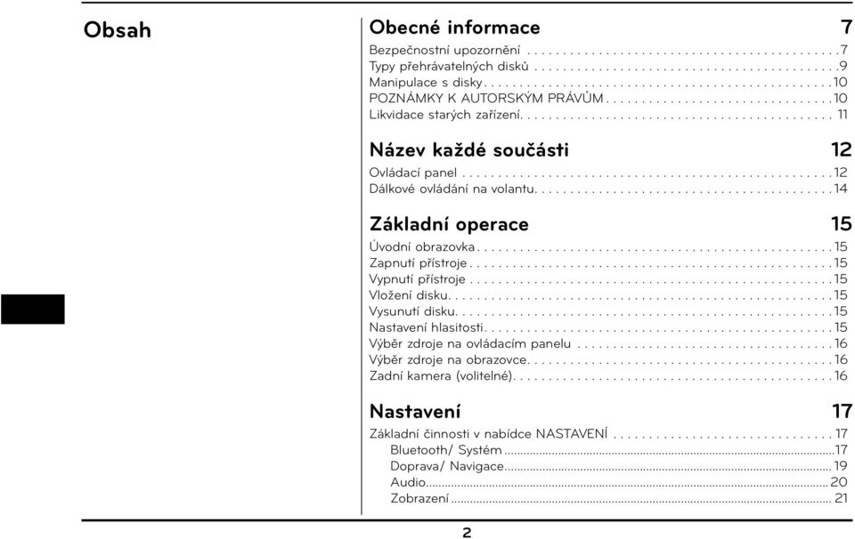 ................................................... 12 Dálkové ovládání na volantu.......................................... 14 Základní operace 15 Úvodní obrazovka.................................................. 15 Zapnutí přístroje.