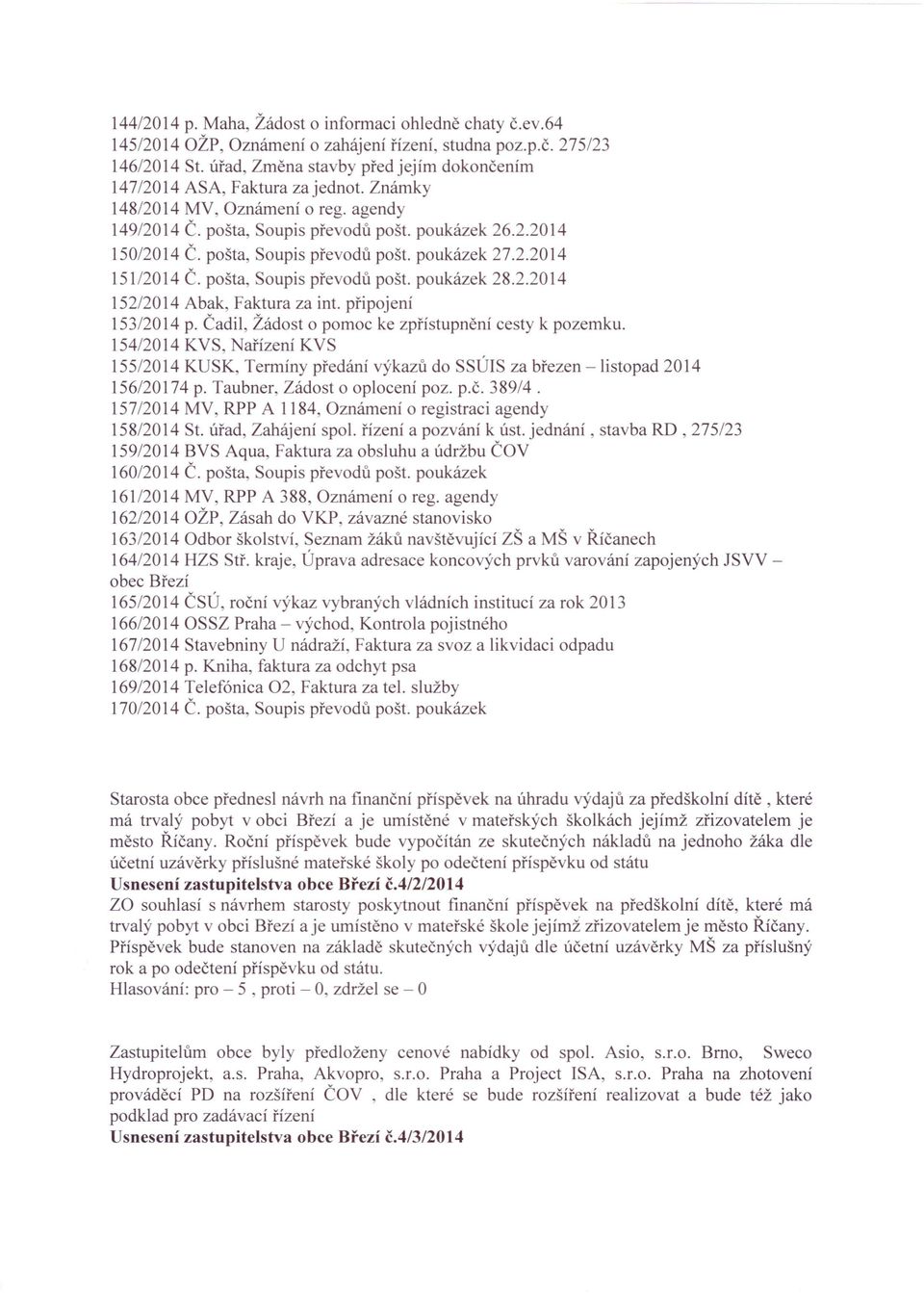 pošta, Soupis převodů pošt. poukázek 27.2.2014 151/2014 Č. pošta, Soupis převodů pošt. poukázek 28.2.2014 152/2014 Abak, Faktura za int. připojení 153/2014 p.