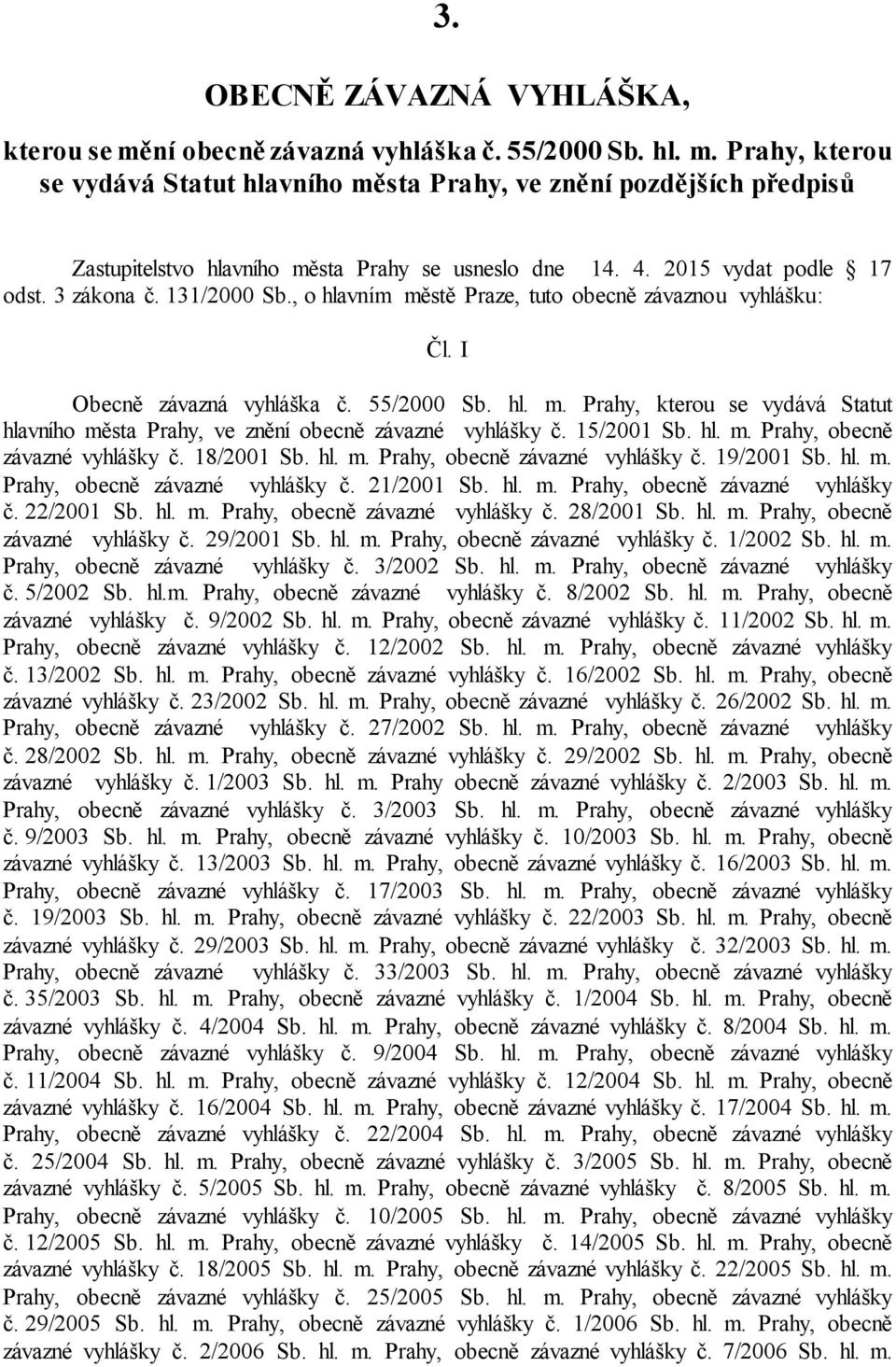 15/2001 Sb. hl. m. Prahy, obecně závazné vyhlášky č. 18/2001 Sb. hl. m. Prahy, obecně závazné vyhlášky č. 19/2001 Sb. hl. m. Prahy, obecně závazné vyhlášky č. 21/2001 Sb. hl. m. Prahy, obecně závazné vyhlášky č. 22/2001 Sb.