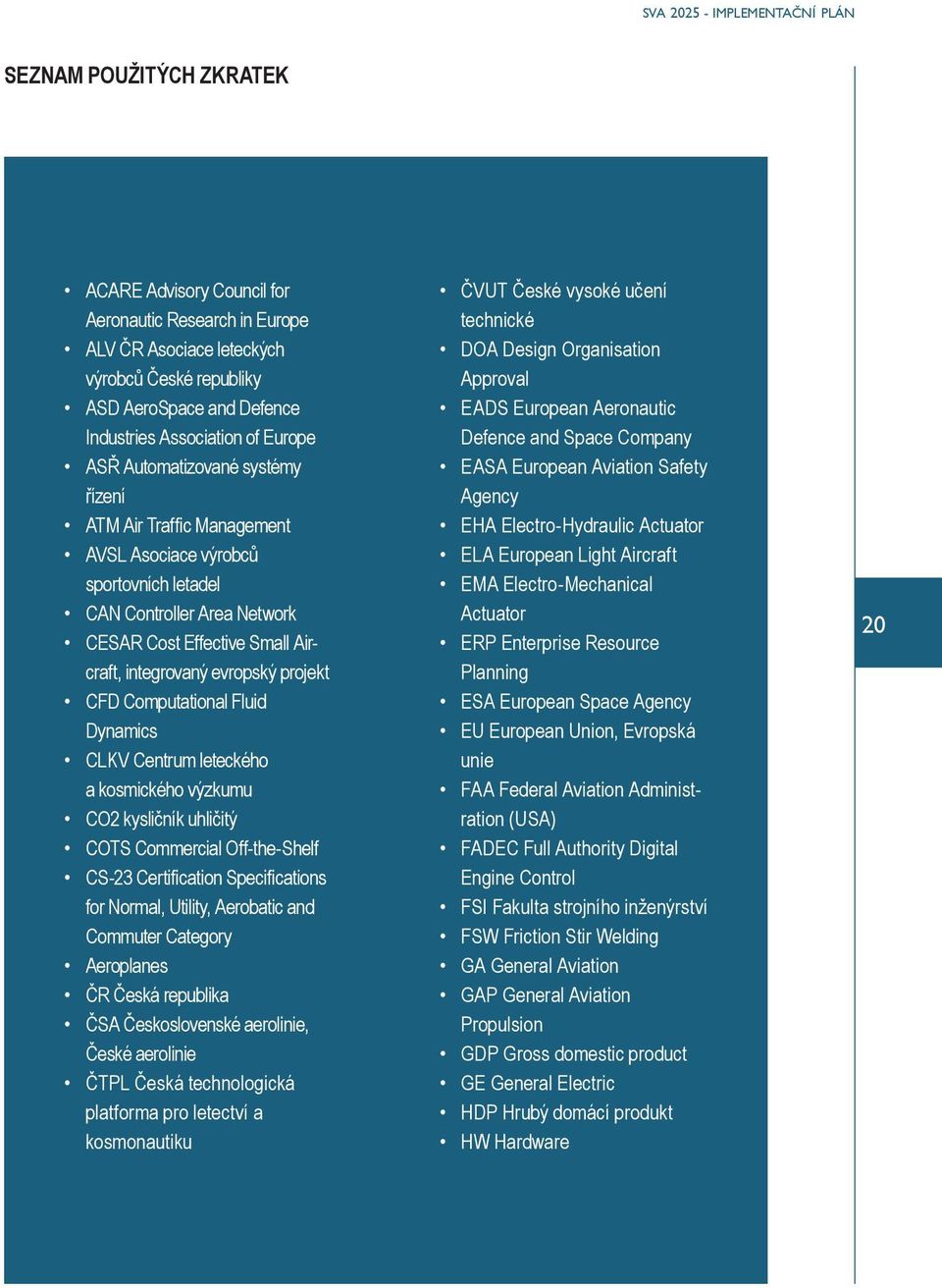 integrovaný evropský projekt CFD Computational Fluid Dynamics CLKV Centrum leteckého a kosmického výzkumu CO2 kysličník uhličitý COTS Commercial Off-the-Shelf CS-23 Certification Specifications for