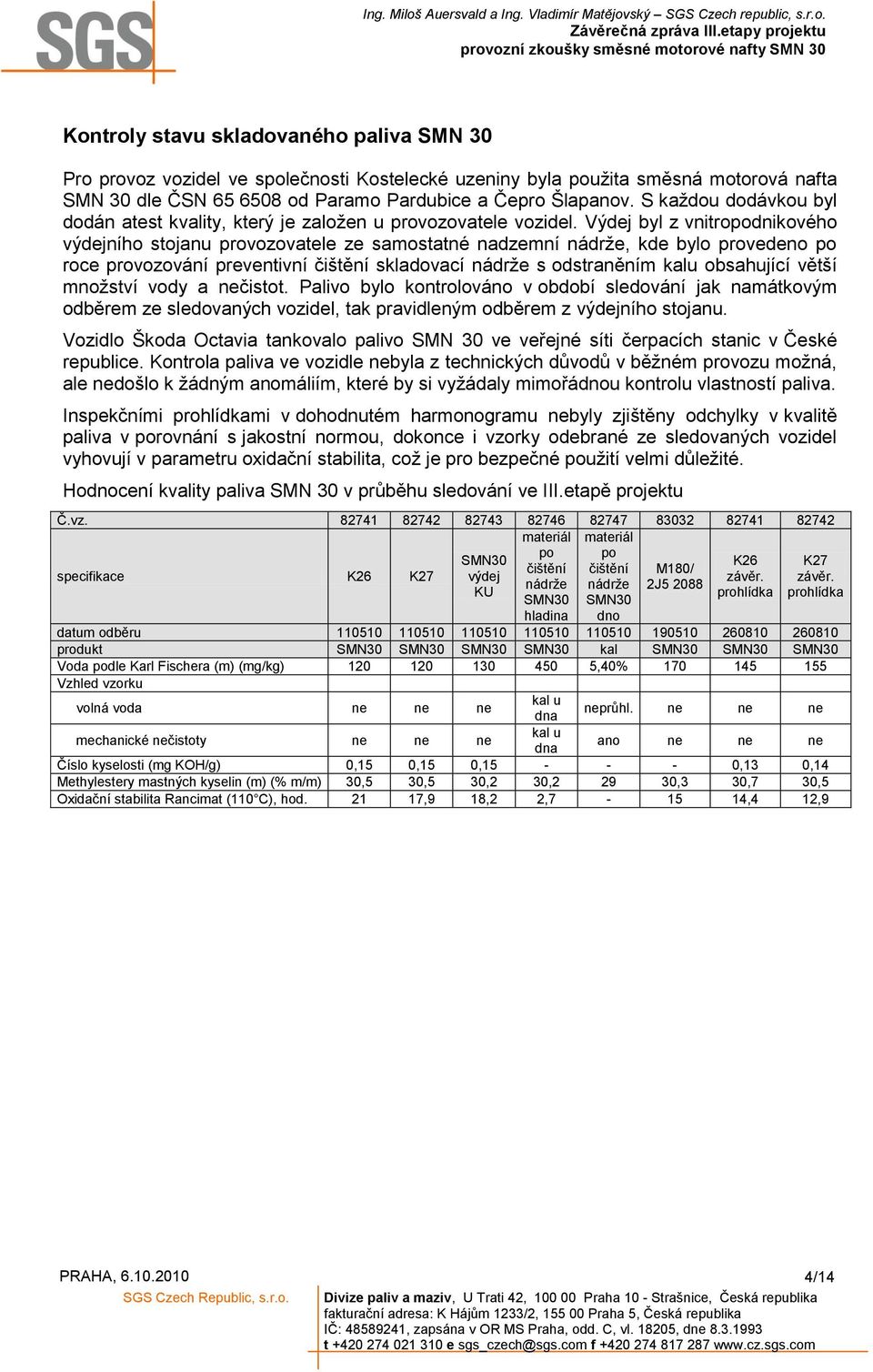 Výdej byl z vnitrpdnikvéh výdejníh stjanu prvzvatele ze samstatné nadzemní nádrţe, kde byl prveden p rce prvzvání preventivní čištění skladvací nádrţe s dstraněním kalu bsahující větší mnţství vdy a