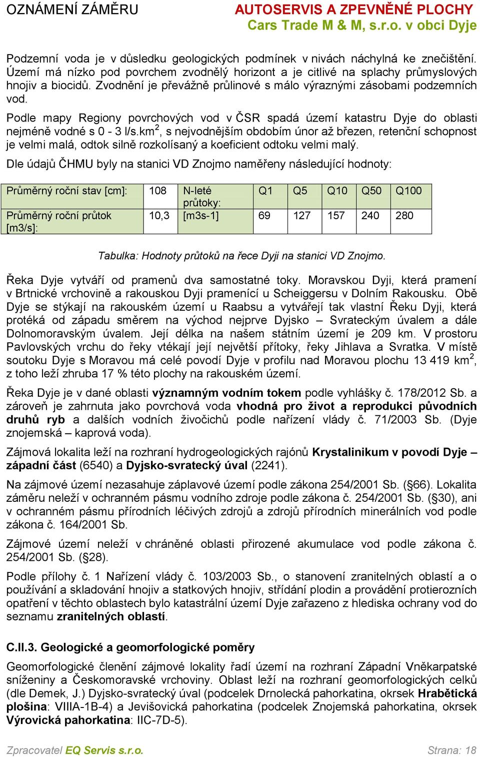 km 2, s nejvodnějším obdobím únor až březen, retenční schopnost je velmi malá, odtok silně rozkolísaný a koeficient odtoku velmi malý.