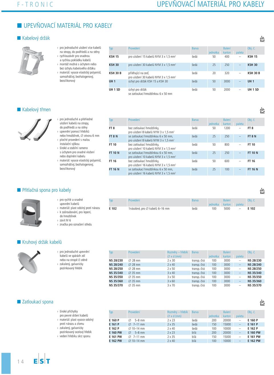 400 KSH 15 KSH 30 pro uložení 30 kabelů NYM 3 x 1,5 mm 2 šedá 25 250 KSH 30 KSH 30 B přiléhající na zeď, šedá 20 320 KSH 30 B pro uložení 30 kabelů NYM 3 x 1,5 mm 2 UH 1 úchyt pro držák KSH 15 a KSH