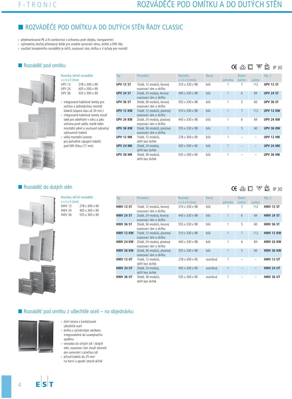 x h (mm) UPV 12 278 x 300 x 90 UPV 24 405 x 300 x 90 UPV 36 535 x 300 x 90 integrované kabelové lamely pro rychlou a jednoduchou montáž kabelů (úspora času až 20 min.