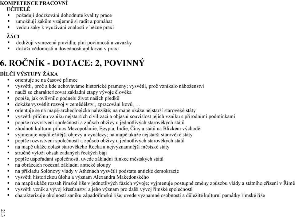 ROČNÍK - DOTACE: 2, POVINNÝ DÍLČÍ VÝSTUPY ŢÁKA orientuje se na časové přímce vysvětlí, proč a kde uchováváme historické prameny; vysvětlí, proč vznikalo náboženství naučí se charakterizovat základní