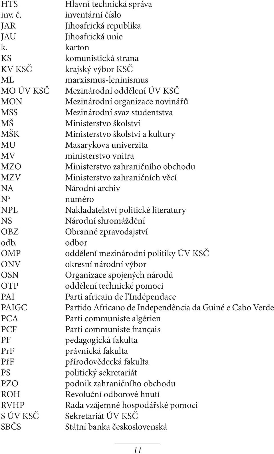 Ministerstvo školství MŠK Ministerstvo školství a kultury MU Masarykova univerzita MV ministerstvo vnitra MZO Ministerstvo zahraničního obchodu MZV Ministerstvo zahraničních věcí NA Národní archiv N