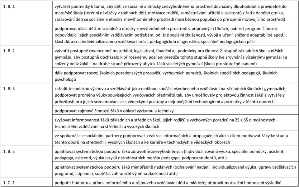 ze sociálně a etnicky znevýhodněného prostředí v přípravných třídách, nabízet program činností odpovídající jejich speciálním vzdělávacím potřebám, odlišné sociální zkušeností, vývoji a učení,