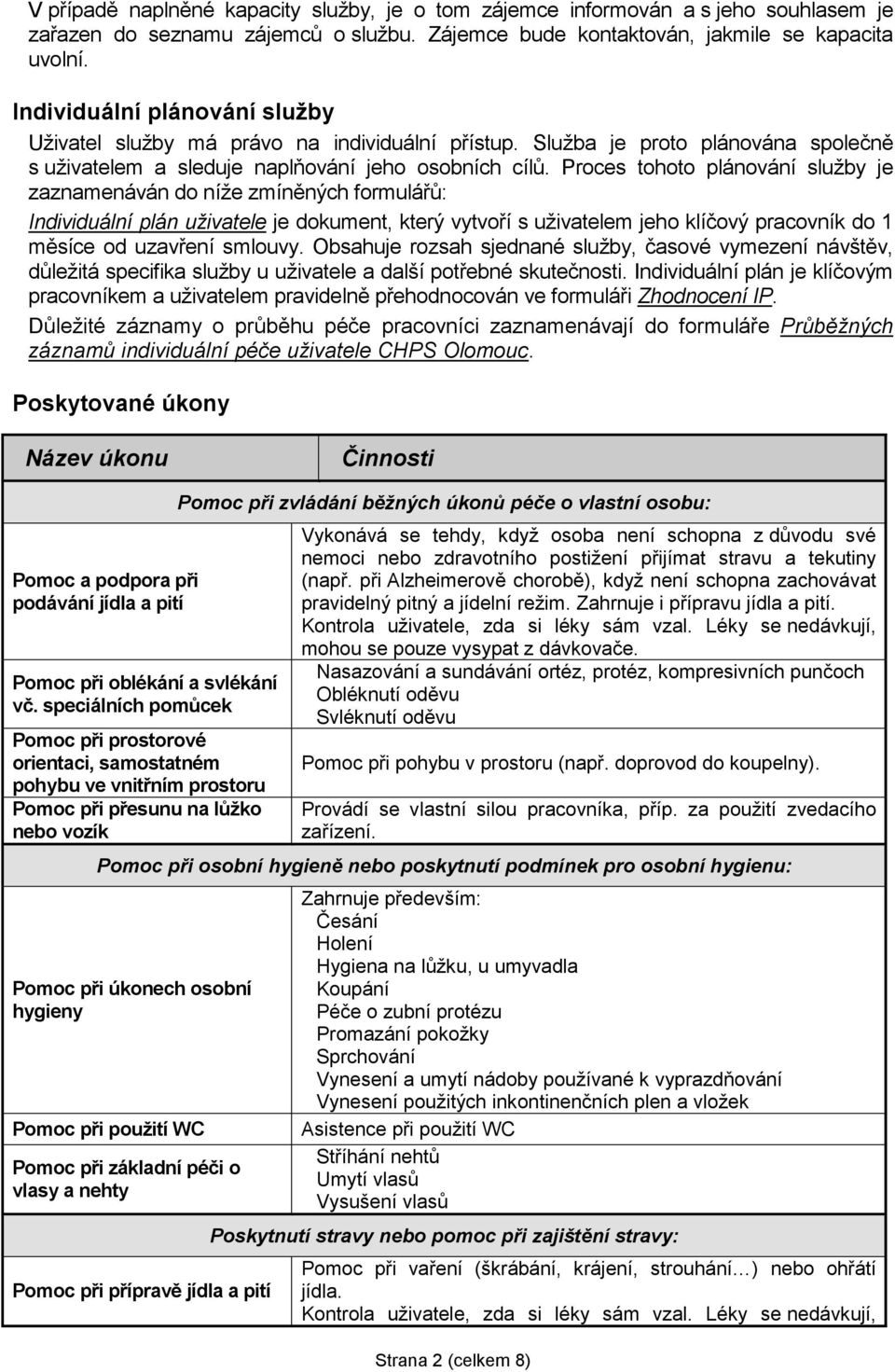 Proces tohoto plánování služby je zaznamenáván do níže zmíněných formulářů: Individuální plán uživatele je dokument, který vytvoří s uživatelem jeho klíčový pracovník do 1 měsíce od uzavření smlouvy.