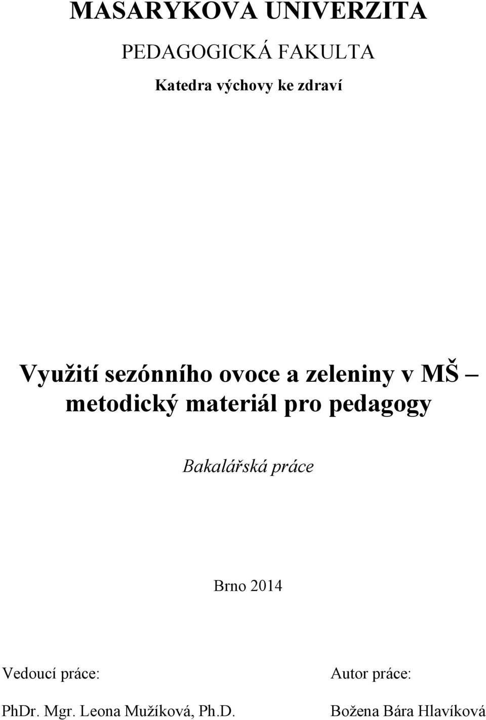 materiál pro pedagogy Bakalářská práce Brno 2014 Vedoucí