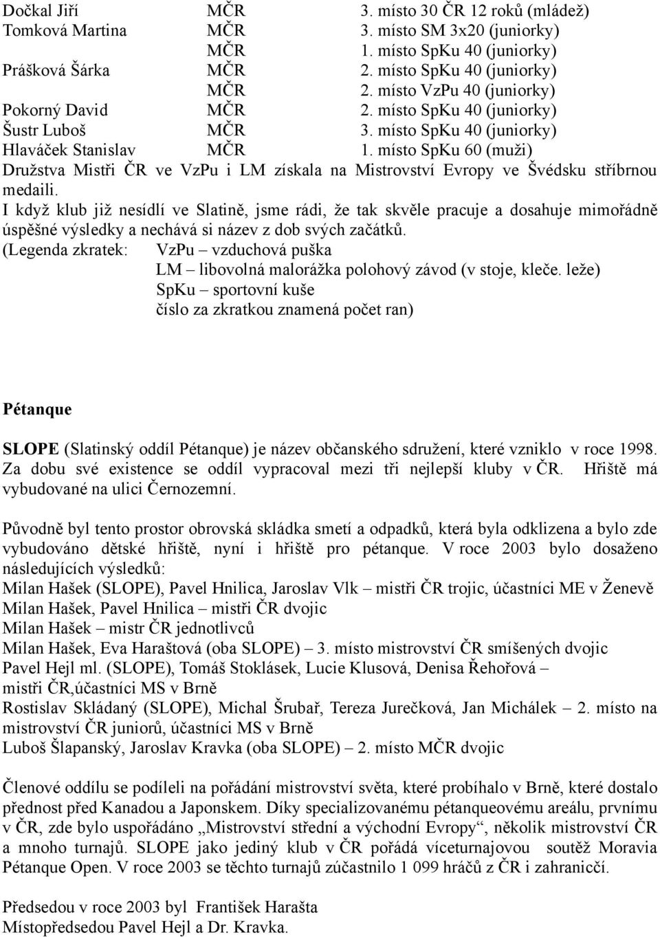 místo SpKu 60 (muži) Družstva Mistři ČR ve VzPu i LM získala na Mistrovství Evropy ve Švédsku stříbrnou medaili.