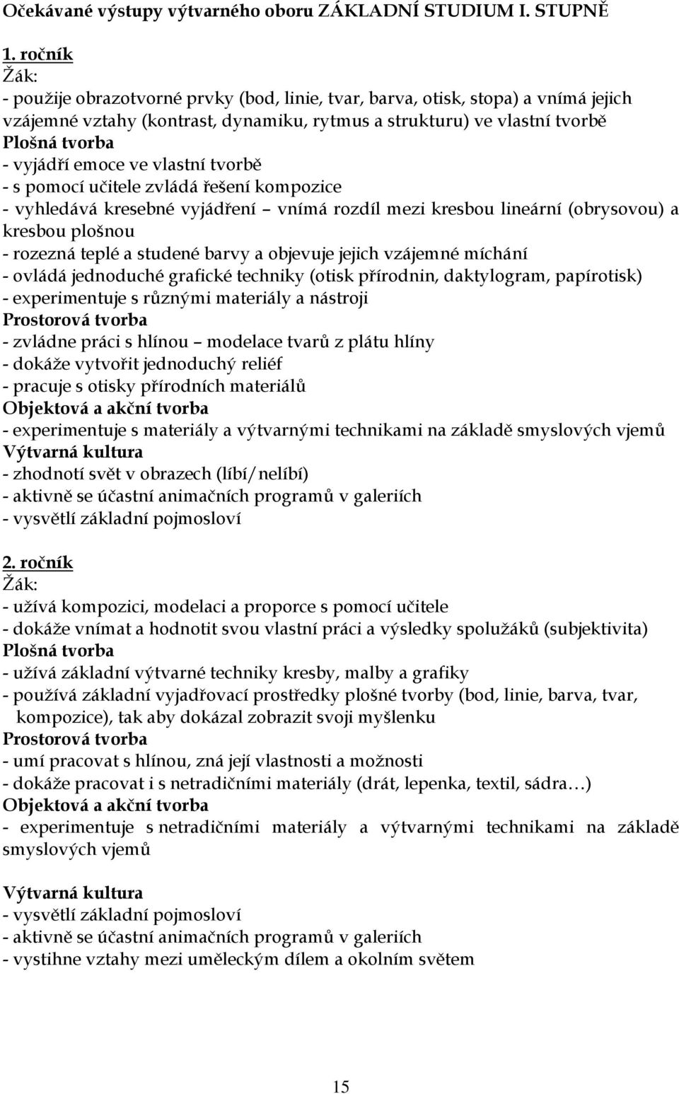 emoce ve vlastní tvorbě - s pomocí učitele zvládá řešení kompozice - vyhledává kresebné vyjádření vnímá rozdíl mezi kresbou lineární (obrysovou) a kresbou plošnou - rozezná teplé a studené barvy a