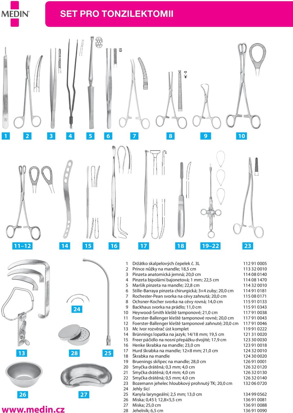 cm 114 32 0010 6 Stille-Barraya pinzeta chirurgická; 3 4 zuby; 20,0 cm 114 91 0181 7 Rochester-Pean svorka na cévy zahnutá; 20,0 cm 115 08 0171 8 Ochsner-Kocher svorka na cévy rovná; 14,0 cm 115 91