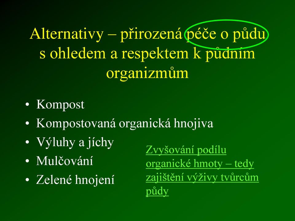 hnojiva Výluhy a jíchy Mulčování Zelené hnojení