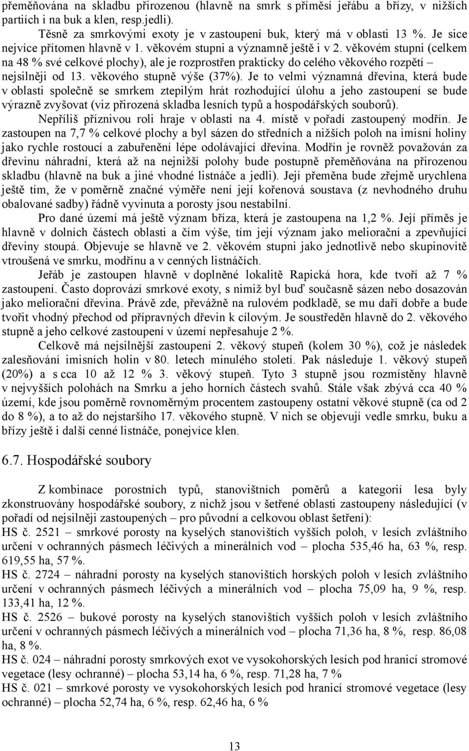 věkovém stupni (celkem na 48 % své celkové plochy), ale je rozprostřen prakticky do celého věkového rozpětí nejsilněji od 13. věkového stupně výše (37%).