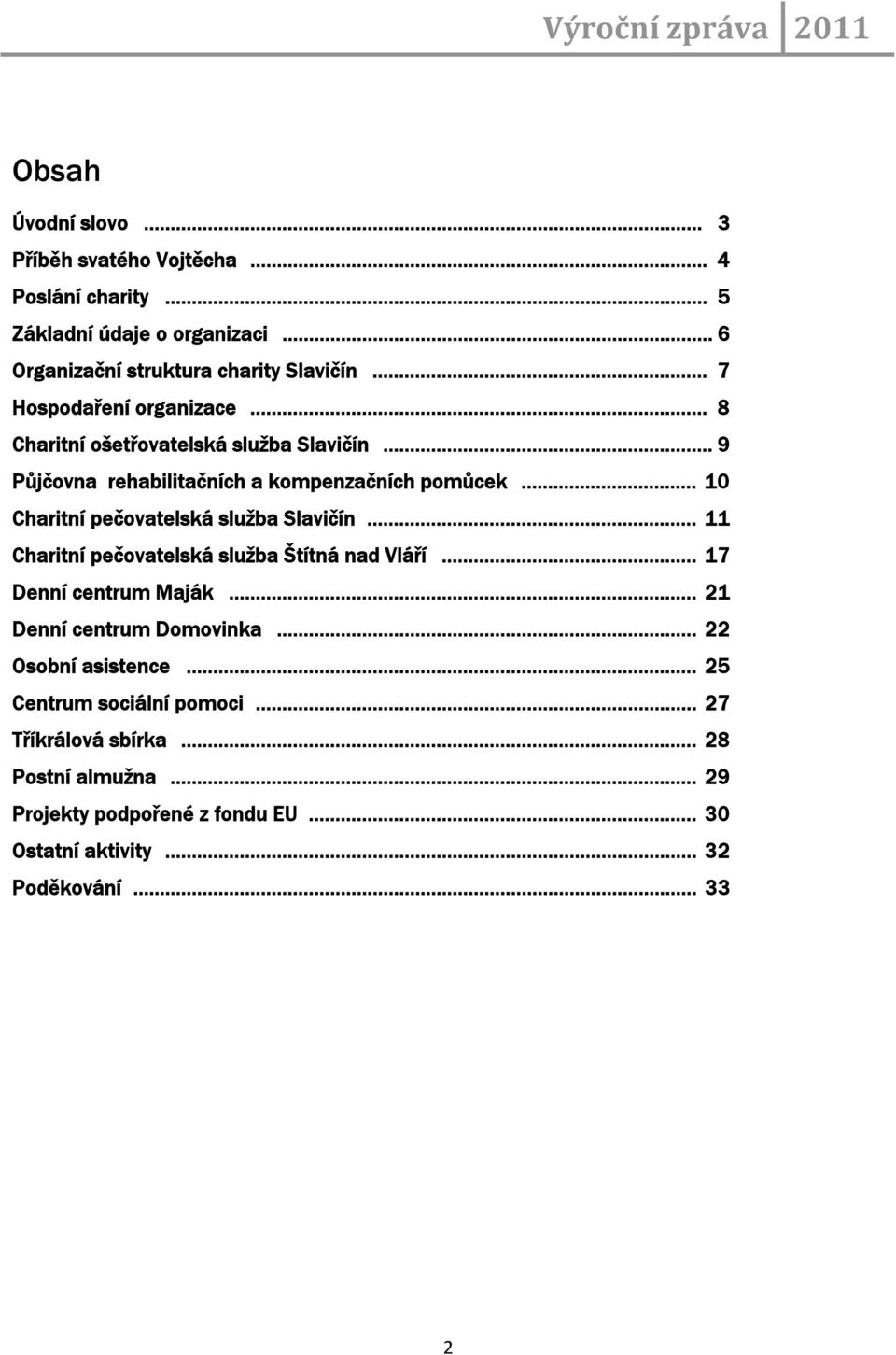 .. 10 Charitní pečovatelská služba Slavičín... 11 Charitní pečovatelská služba Štítná nad Vláří... 17 Denní centrum Maják... 21 Denní centrum Domovinka.