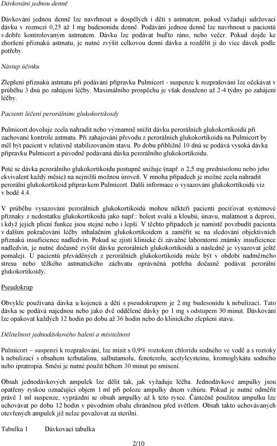 Pokud dojde ke zhoršení příznaků astmatu, je nutné zvýšit celkovou denní dávku a rozdělit ji do více dávek podle potřeby.