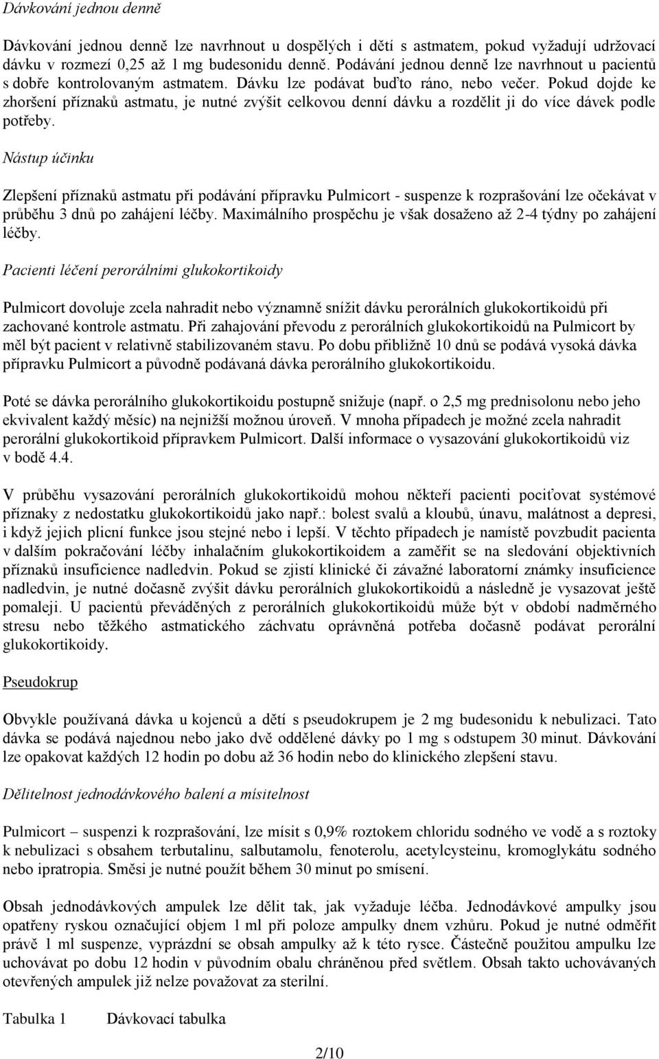 Pokud dojde ke zhoršení příznaků astmatu, je nutné zvýšit celkovou denní dávku a rozdělit ji do více dávek podle potřeby.