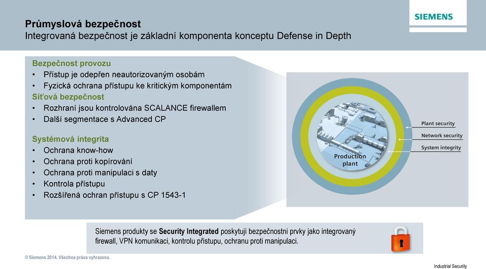 Systémová integrita Ochrana know-how Ochrana proti kopírování Ochrana proti manipulaci s daty Kontrola přístupu Rozšířená ochran přístupu s CP