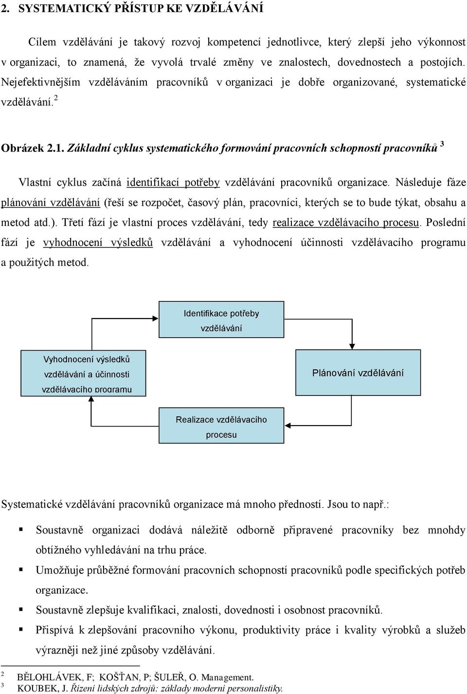 Základní cyklus systematického formování pracovních schopností pracovníků 3 Vlastní cyklus začíná identifikací potřeby vzdělávání pracovníků organizace.