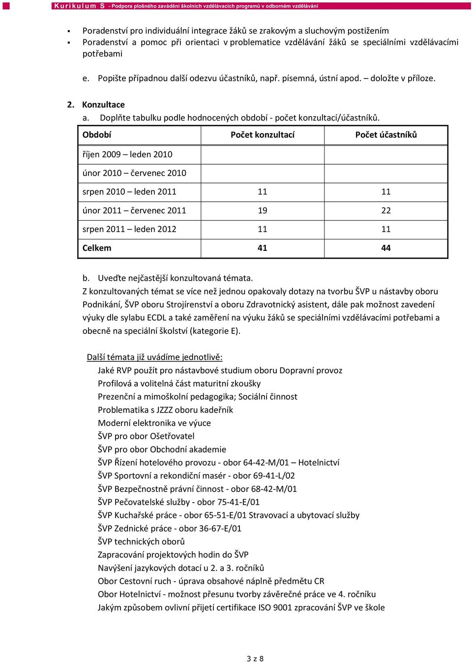 Období Počet konzultací Počet účastníků říjen 2009 leden 2010 únor 2010 červenec 2010 srpen 2010 leden 2011 11 11 únor 2011 červenec 2011 19 22 srpen 2011 leden 2012 11 11 Celkem 41 44 b.