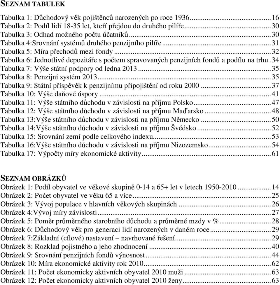 34 Tabulka 7: Výše státní podpory od ledna 2013... 35 Tabulka 8: Penzijní systém 2013... 35 Tabulka 9: Státní příspěvěk k penzijnímu připojištění od roku 2000... 37 Tabulka 10: Výše daňové úspory.