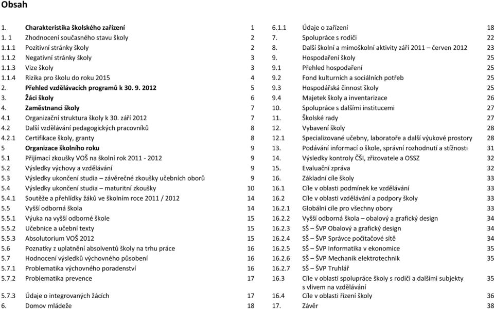 2 Fond kulturních a sociálních potřeb 25 2. Přehled vzdělávacích programů k 30. 9. 2012 5 9.3 Hospodářská činnost školy 25 3. Žáci školy 6 9.4 Majetek školy a inventarizace 26 4.