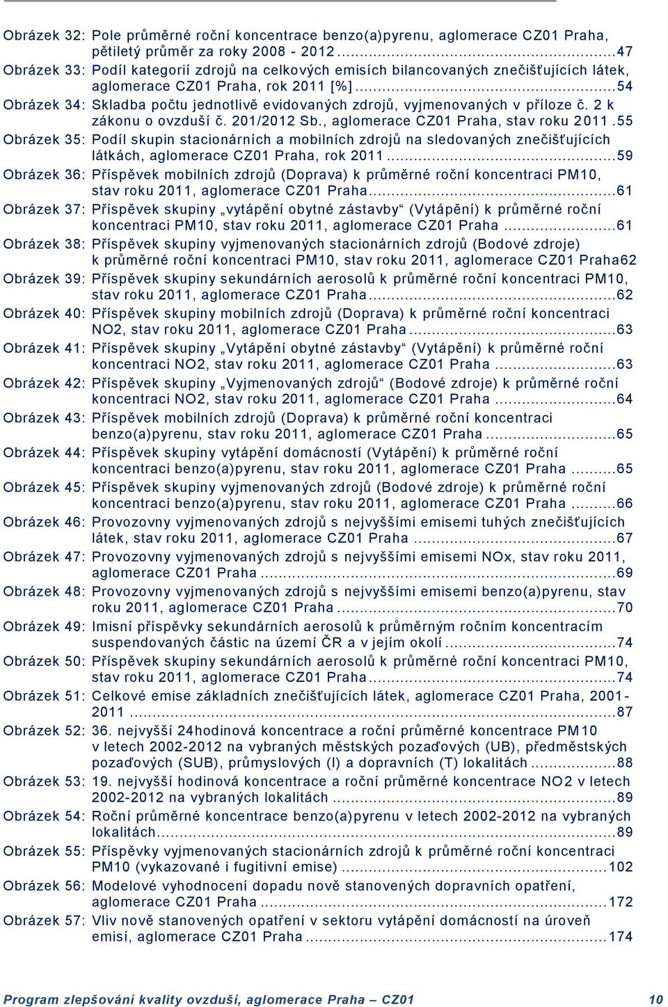 .. 54 Obrázek 34: Skladba počtu jednotlivě evidovaných zdrojů, vyjmenovaných v příloze č. 2 k zákonu o ovzduší č. 201/2012 Sb., aglomerace CZ01 Praha, stav roku 2 011.