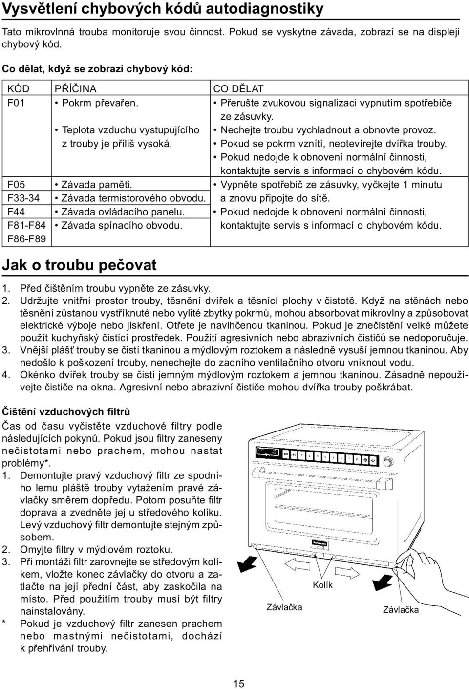 Teplota vzduchu vystupujícího Nechejte troubu vychladnout a obnovte provoz. z trouby je pøíliš vysoká. Pokud se pokrm vznítí, neotevírejte dvíøka trouby.