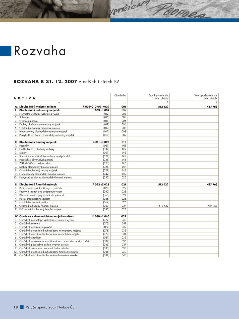 Drobný dlouhodobý nehmotný majetek (018) 006 5. Ostatní dlouhodobý nehmotný majetek (019) 007 6. Nedokončený dlouhodobý nehmotný majetek (041) 008 7.