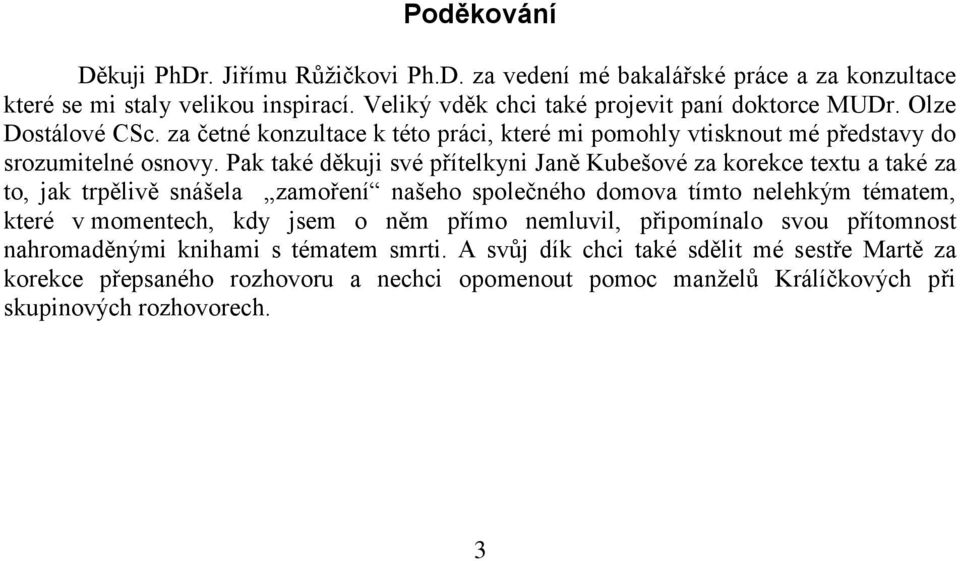 Pak také děkuji své přítelkyni Janě Kubešové za korekce textu a také za to, jak trpělivě snášela zamoření našeho společného domova tímto nelehkým tématem, které v momentech, kdy