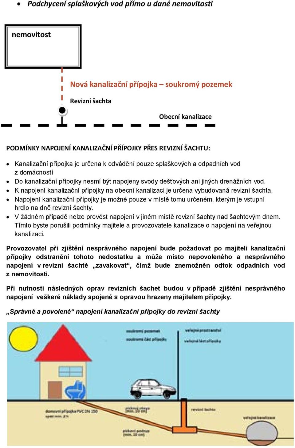 K napojení kanalizační přípojky na obecní kanalizaci je určena vybudovaná revizní šachta.