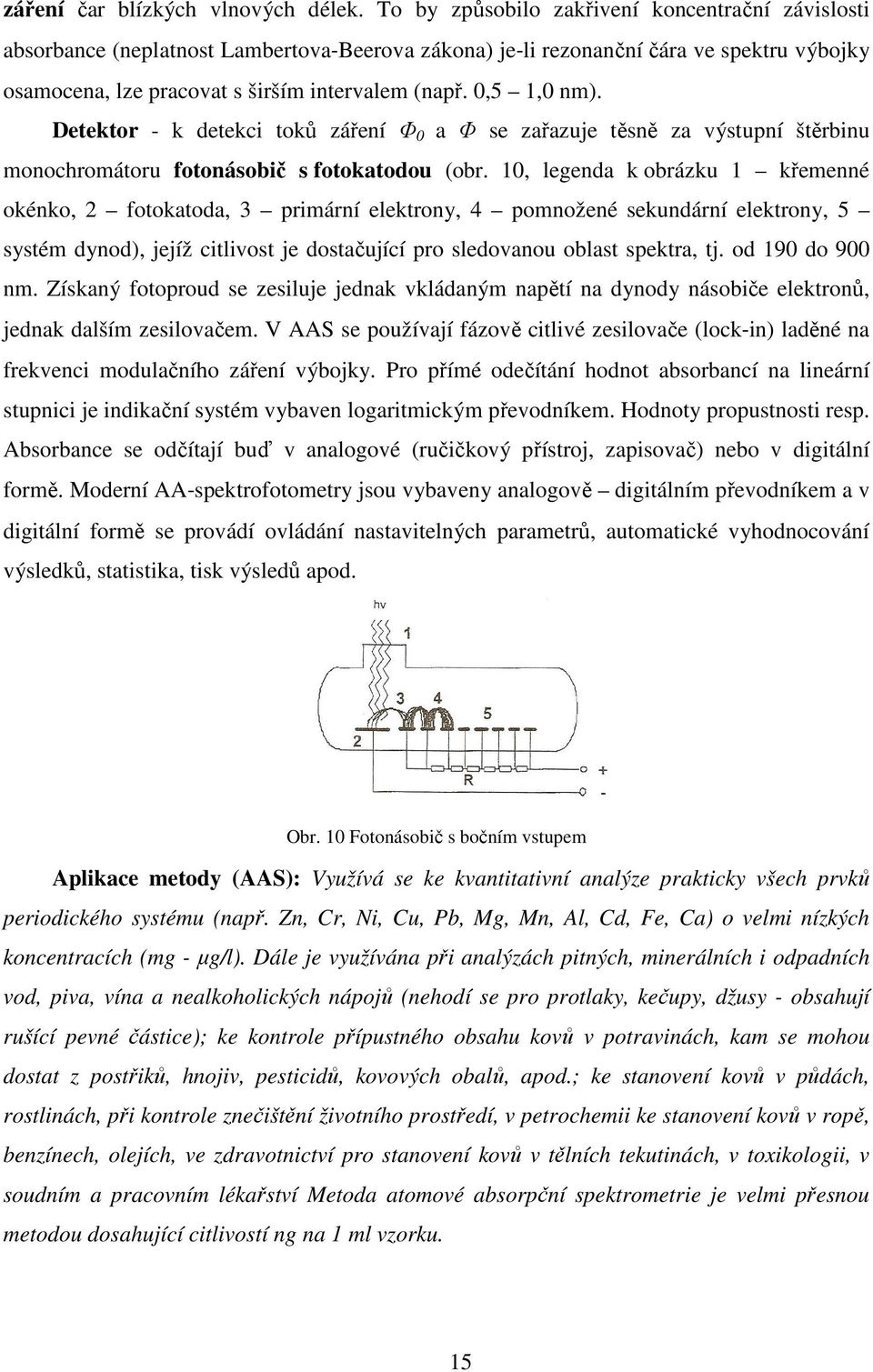 0,5 1,0 nm). Detektor - k detekci toků záření Φ 0 a Φ se zařazuje těsně za výstupní štěrbinu monochromátoru fotonásobič s fotokatodou (obr.