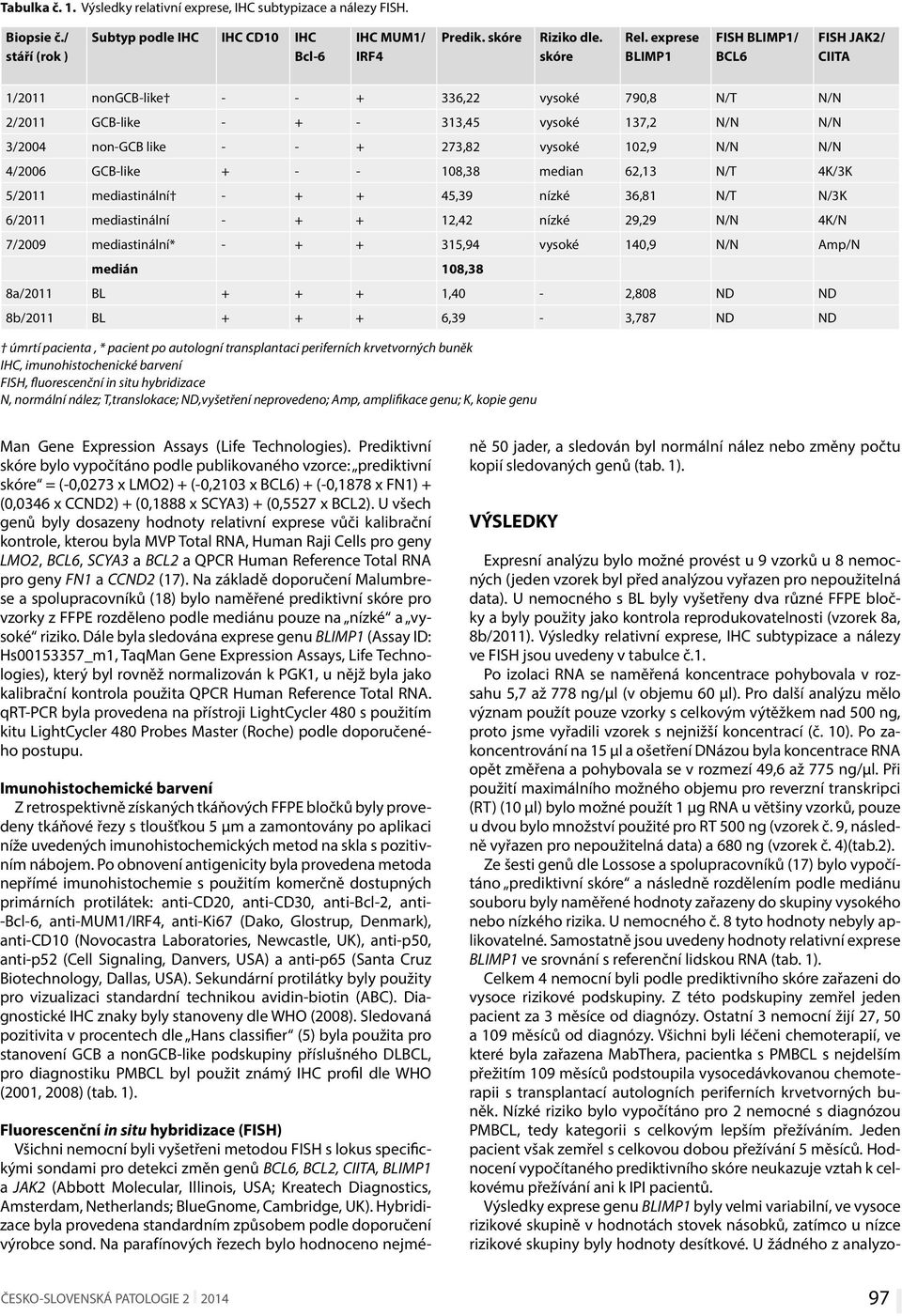 N/N N/N 4/2006 GCB-like + - - 108,38 median 62,13 N/T 4K/3K 5/2011 mediastinální - + + 45,39 nízké 36,81 N/T N/3K 6/2011 mediastinální - + + 12,42 nízké 29,29 N/N 4K/N 7/2009 mediastinální* - + +