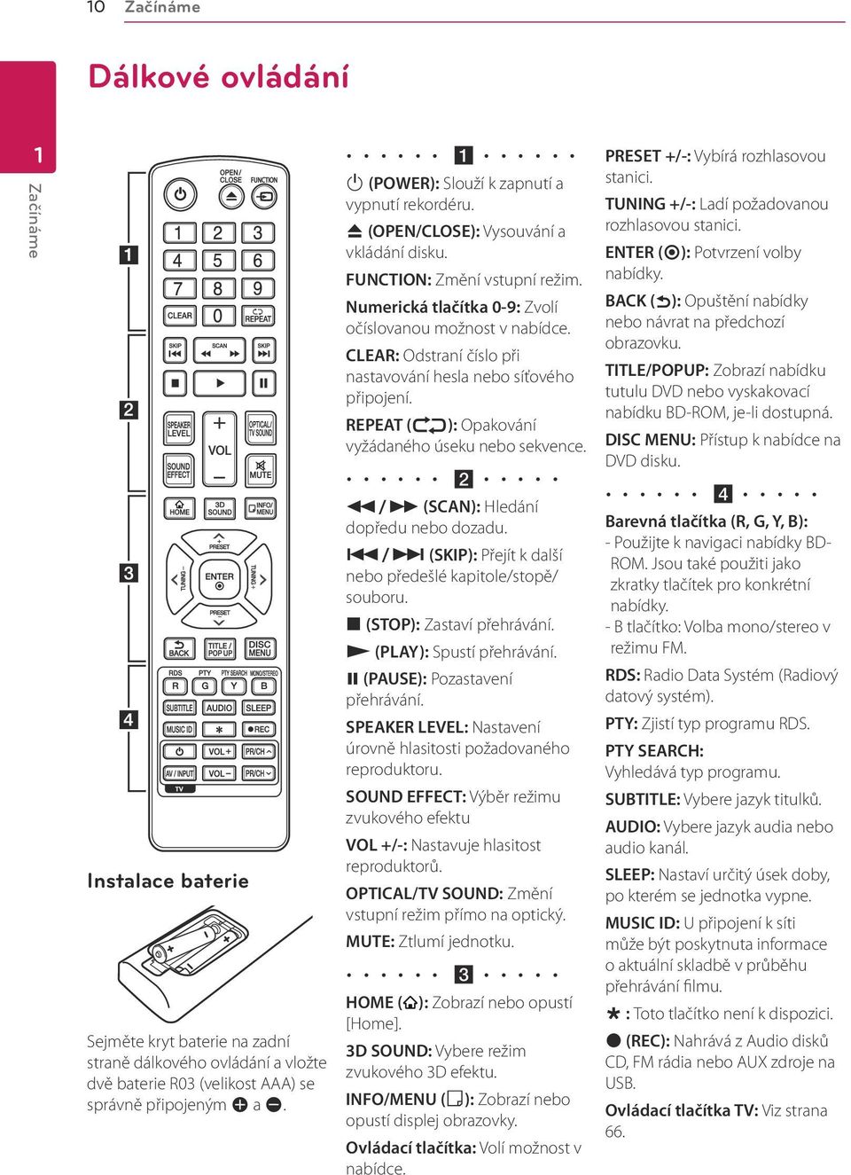 CLEAR: Odstraní číslo při nastavování hesla nebo síťového připojení. REPEAT (h): Opakování vyžádaného úseku nebo sekvence. b c/v (SCAN): Hledání dopředu nebo dozadu.