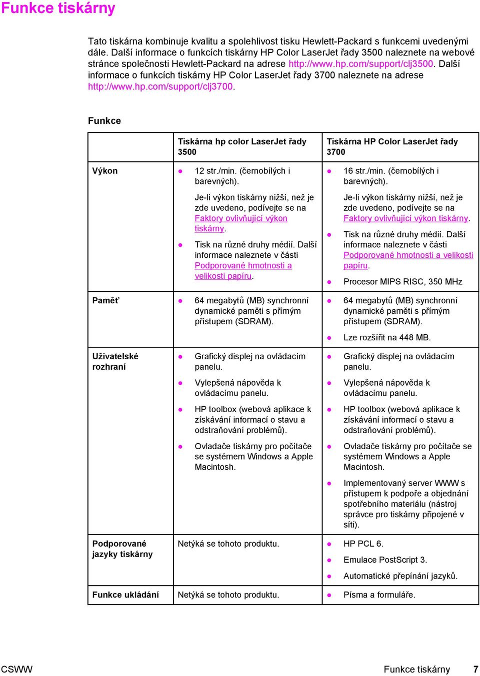 Další informace o funkcích tiskárny HP Color LaserJet řady 3700 naleznete na adrese http://www.hp.com/support/clj3700.