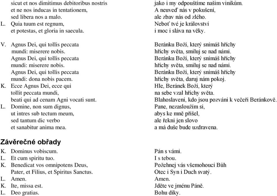 hříchy světa, smiluj se nad námi. Agnus Dei, qui tollis peccata Beránku Boží, který snímáš hříchy mundi: miserere nobis. hříchy světa, smiluj se nad námi.