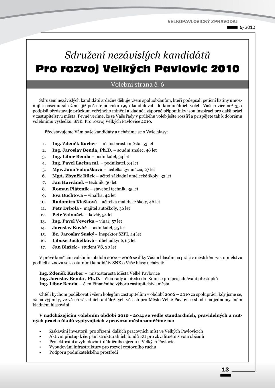 Vašich více než 350 podpisů představuje průzkum veřejného mínění a kladné i záporné připomínky jsou inspirací pro další práci v zastupitelstvu města.