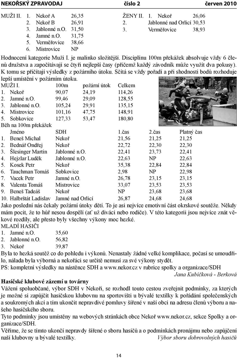 Disciplínu 100m překážek absolvuje vždy 6 členů družstva a započítávají se čtyři nejlepší časy (přičemž každý závodník může využít dva pokusy). K tomu se přičítají výsledky z požárního útoku.