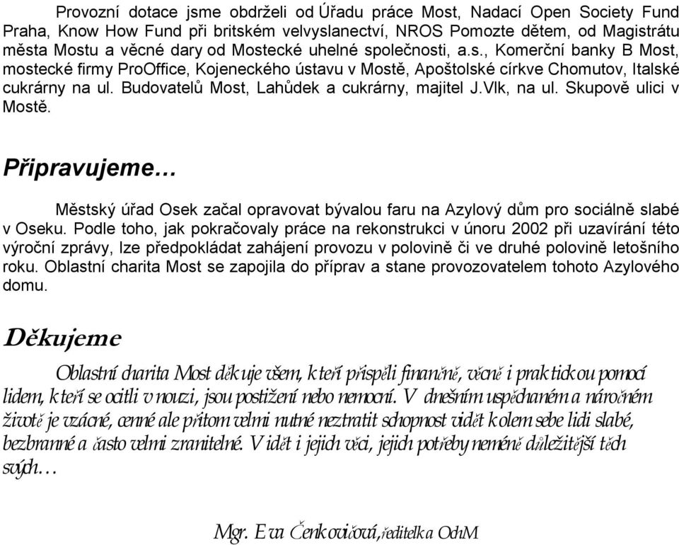 Budovatelů Most, Lahůdek a cukrárny, majitel J.Vlk, na ul. Skupově ulici v Mostě. Připravujeme Městský úřad Osek začal opravovat bývalou faru na Azylový dům pro sociálně slabé v Oseku.