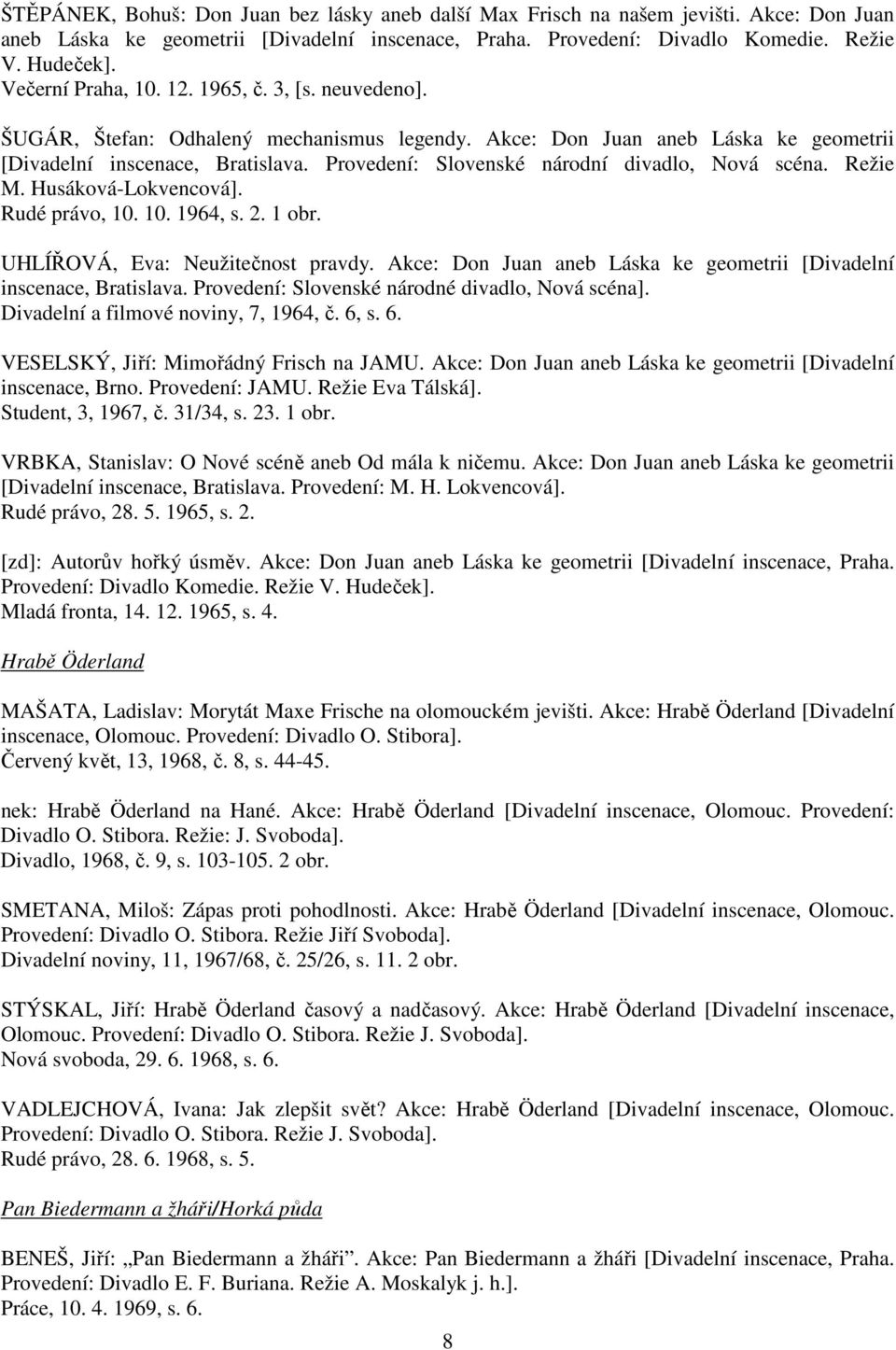 Provedení: Slovenské národní divadlo, Nová scéna. Režie M. Husáková-Lokvencová]. Rudé právo, 10. 10. 1964, s. 2. 1 obr. UHLÍŘOVÁ, Eva: Neužitečnost pravdy.