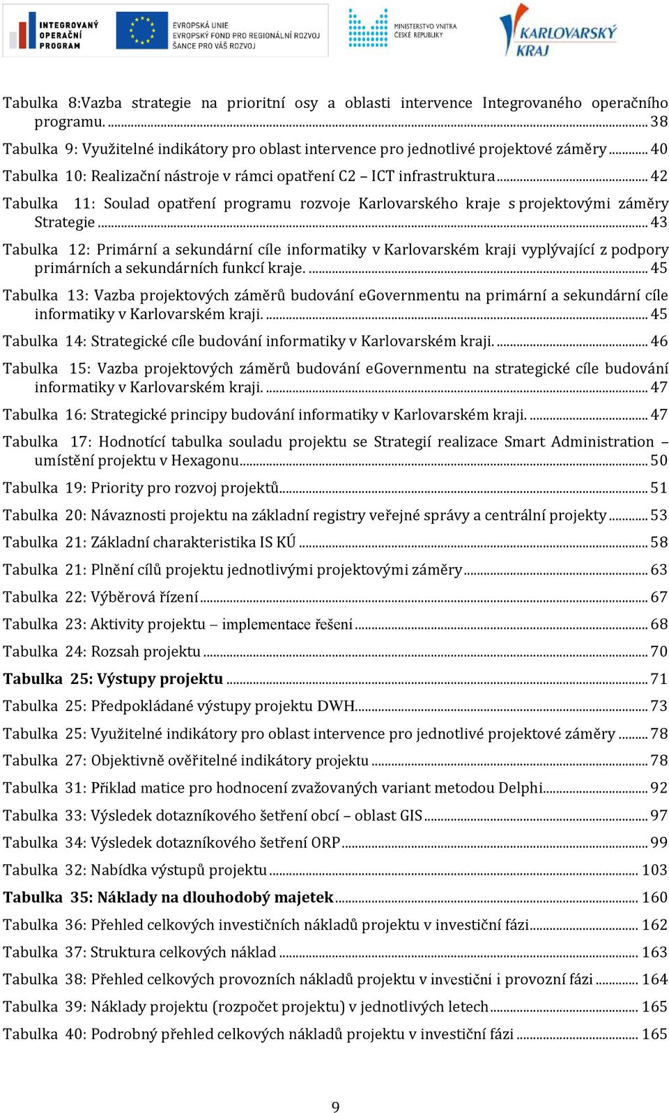 .. 43 Tabulka 12: Primární a sekundární cíle informatiky v Karlovarském kraji vyplývající z podpory primárních a sekundárních funkcí kraje.