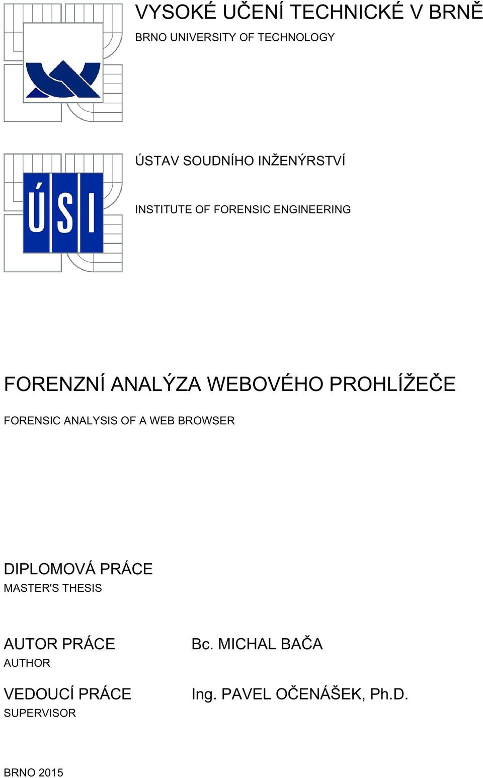 PROHLÍŽEČE FORENSIC NLYSIS OF WEB BROWSER DIPLOMOVÁ PRÁCE MSTER'S THESIS